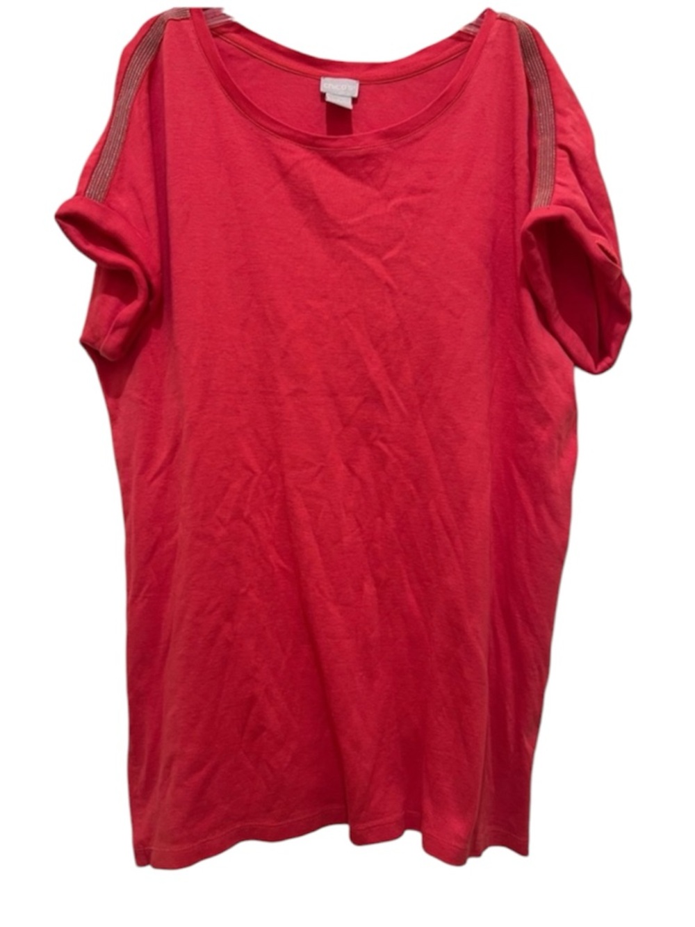 Chico’s women’s (2) Large short cuffed sleeve coral ball chain Pima Tunic